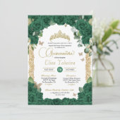 Invitation Butterfly Emerald Green Rose et Gold Quinceanera (Debout devant)