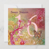 Invitation BUTTERFLY EN OR SPARKLES SWEET16 Anniversaire (Devant)