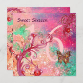 Invitation BUTTERFLY EN OR SPARKLES SWEET16 Anniversaire (Devant / Derrière)