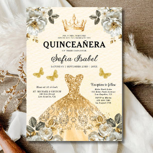 Invitation Butterfly Floral Gold Princess Quinceanera