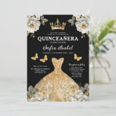 Invitation Butterfly Floral Gold Princess Quinceanera (Debout devant)
