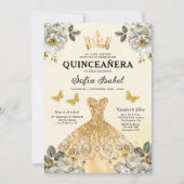 Invitation Butterfly Floral Gold Princess Quinceanera (Devant)