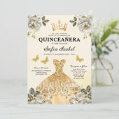 Invitation Butterfly Floral Gold Princess Quinceanera (Debout devant)