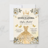 Invitation Butterfly Floral Gold Princess Quinceanera (Devant)