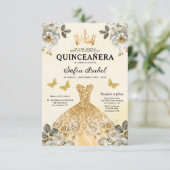 Invitation Butterfly Floral Gold Princess Quinceanera (Debout devant)