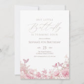 Invitation Butterfly Floral Pink Birthday (Devant)