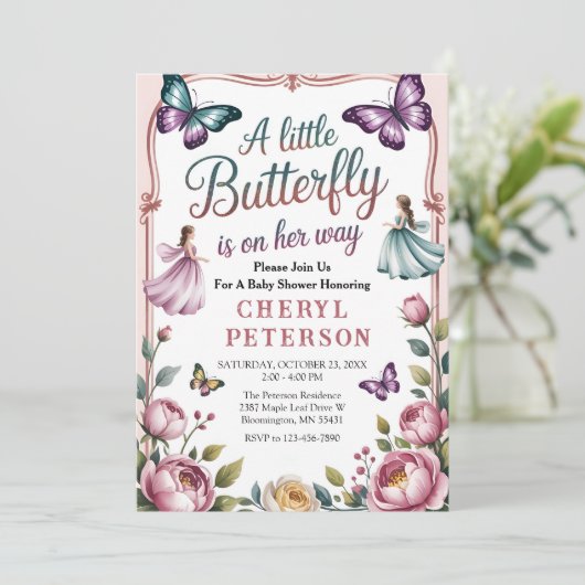 Invitation Butterfly Garden Baby Shower (Debout devant)
