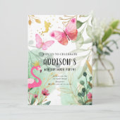 Invitation Butterfly Garden Flamant rose Fairy Flowers Annive (Debout devant)