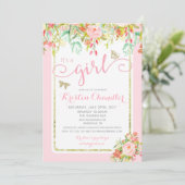 Invitation Butterfly Girl Jardin Floral Polkadot Baby shower (Debout devant)