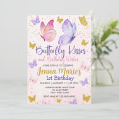INVITATION BUTTERFLY KISSES ROSE & PURPLE 1ER ANNIVERSAIRE (Debout devant)