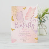 Invitation Butterfly Kisses Wishes gender neutral baby shower (Debout devant)