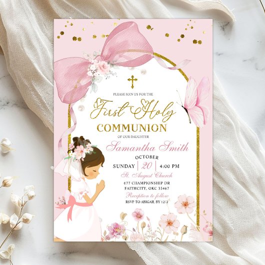 Invitation Butterfly Pink Coquette Girl First Holy Communion