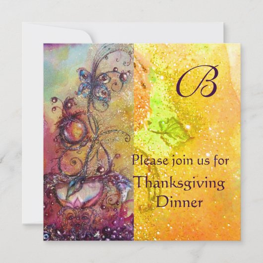 Invitation BUTTERFLY PLANTE MONOGRAM Thanksgiving Dîner Senti (Devant)
