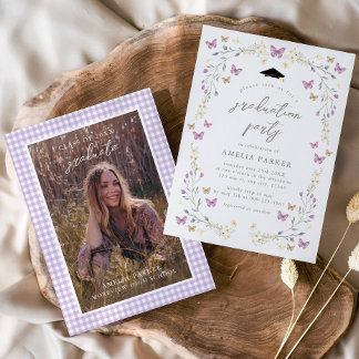 Invitation Butterfly Purple Classe de 2025 Graduation Photo
