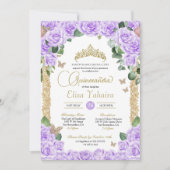 Invitation Butterfly Purple Floral Rose et Gold Quinceanera (Devant)