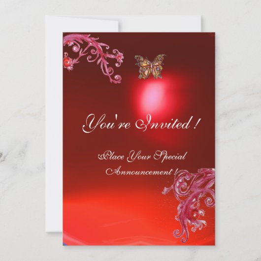 Invitation BUTTERFLY ROUGE RUBY rose vif (Dos)