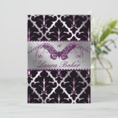 Invitation Butterfly Sweet 16 Damask Violet Paille (Debout devant)