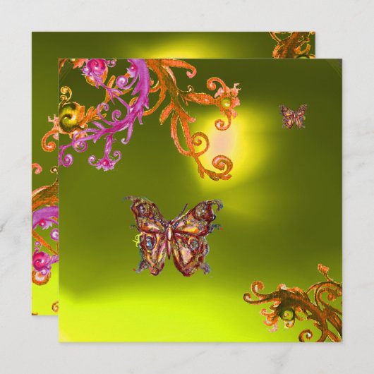 Invitation BUTTERFLY TOPAZ JAUNE, rose vif orange brun (Devant / Derrière)