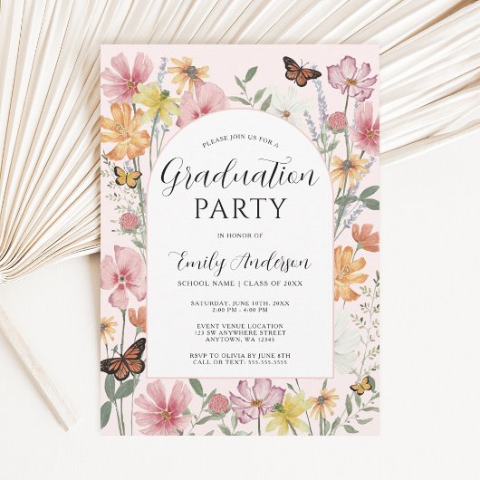 Invitation Butterfly Wildflower Arch Pink Graduation Party