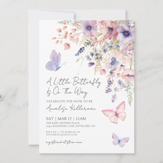 Invitation Butterfly Wildflower Baby Shower (Devant)