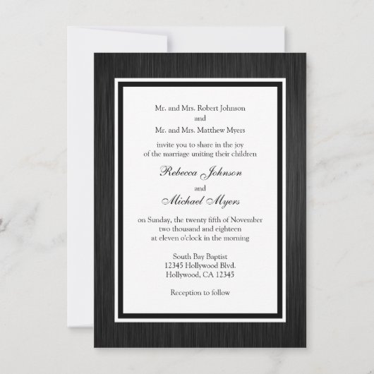 Invitation Buvez et soyez mariés avec un damas noir et blanc (Dos)
