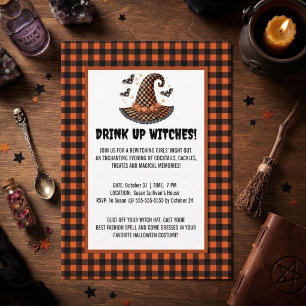 Invitation Buvez les Sorcières Chapeau de Sorcière Gingham Ha