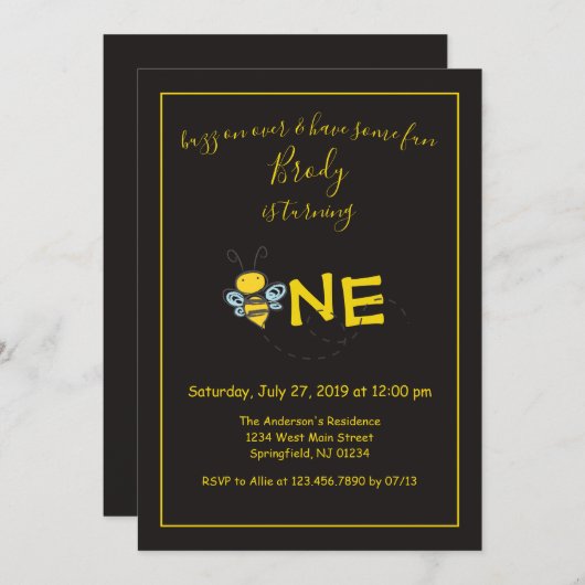 Invitation Buzz sur plus Bee premier anniversaire fête (Devant / Derrière)