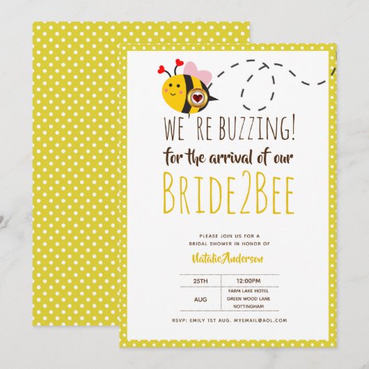 Invitation BUZZING pour l'ARRIVÉE de BRIDE2BEE Fête des marié (Devant / Derrière)