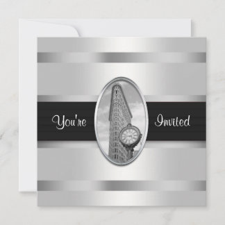 Invitation BW Party Flatiron Building White Silver