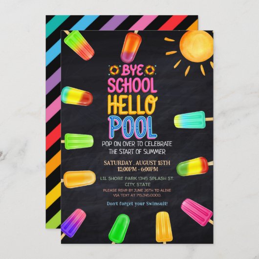 Invitation Bye école bonjour piscine (Devant / Derrière)