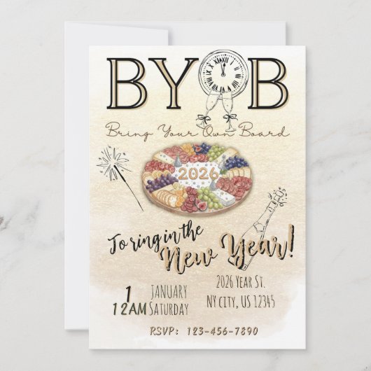 Invitation BYOB Charcuterie Board New Years Eve Party Invite (Devant)