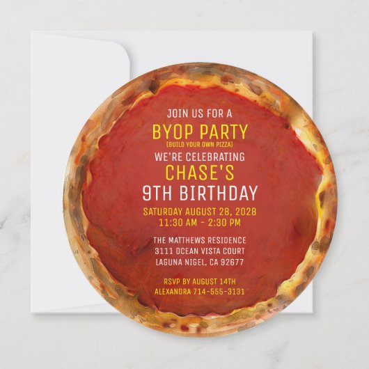 Invitation BYOP Construisez votre propre pizza fête d'anniver (Dos)