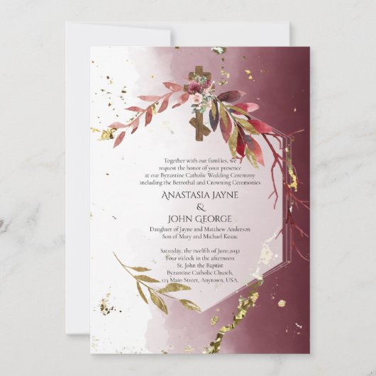 Invitation BYZANTINE Betrothal Crowne Crowne Croix Mariage Fl (Devant)