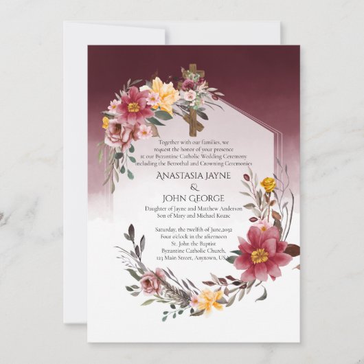 Invitation BYZANTINE Betrothal Crowne Crowne Croix Mariage Fl (Devant)