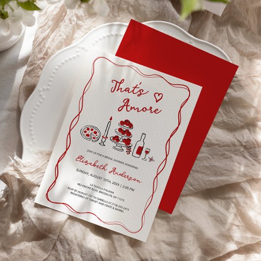 Invitation C’est Amore Hand Drawn Italian Red Fête des mariée