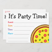 Invitation C’est l’heure de la fête ! Anniversaire de la pizz (Devant / Derrière)