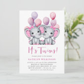 Invitation C’est Twins Elephant Pink Balloon Baby shower mign (Debout devant)