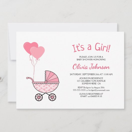 Invitation C’est un Baby shower à poussette rose (Devant)