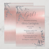 Invitation C’est un Baby shower de feuilles d’argent rose PIR (Devant / Derrière)