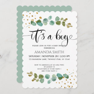 Invitation C’est un Baby shower Eucalyptus Elegant Boy