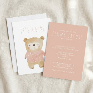 Invitation C’est une fille Aquarelle mignonne Baby shower ros