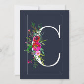 Invitation C Monogramme Dernière Initiale Moderne Fleurs Bleu (Dos)