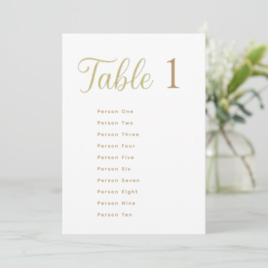 Invitation Cِustom Elegant Gold Table Number 1 Seating Chart (Debout devant)