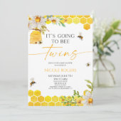 Invitation Ça va être des jumeaux Beehive Baby shower floral (Debout devant)