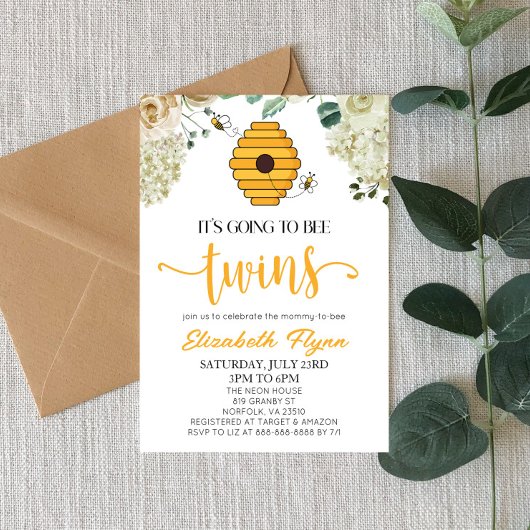 Invitation Ça va être le Baby shower d'abeilles jumeaux