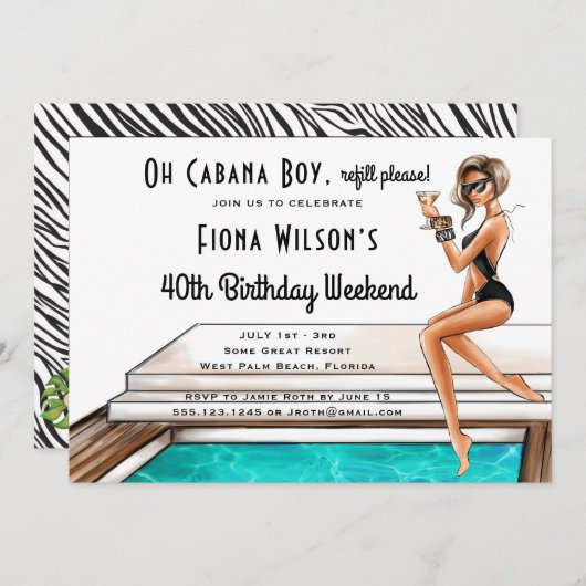 Invitation Cabana Boy 40e anniversaire Week-end (Devant / Derrière)