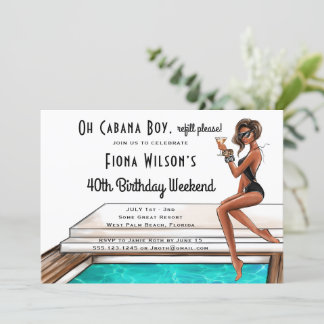 Invitation Cabana Boy 40e fête d'anniversaire Week-end Invita