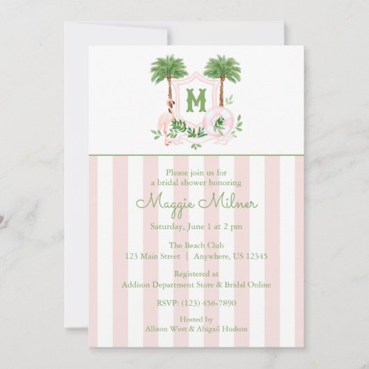 Invitation Cabana Stripes Palm Beach Monogram Crest (Devant)