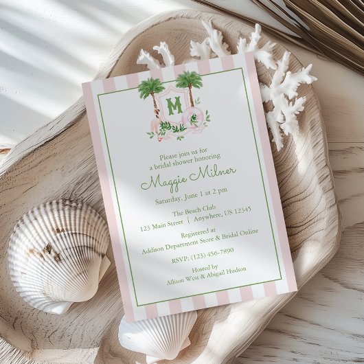 Invitation Cabana Stripes Palm Beach Monogram Crest