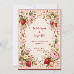 Invitation Cabane de mariage aux fraises romantiques en fleur
